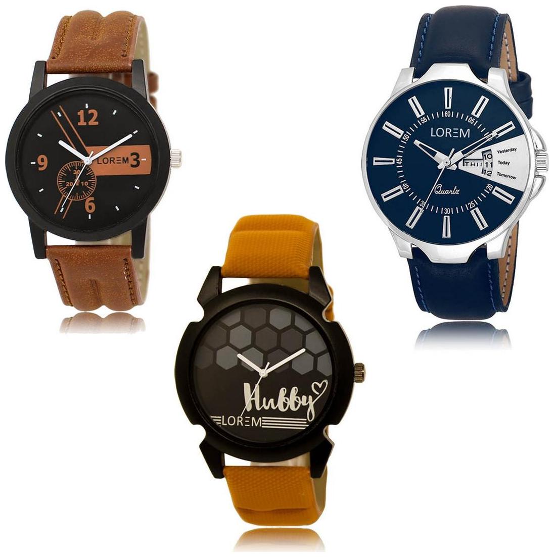 

LOREM LK-01-23-32 Day Date Function Exclusive Designer Pack of 3 For Men watches