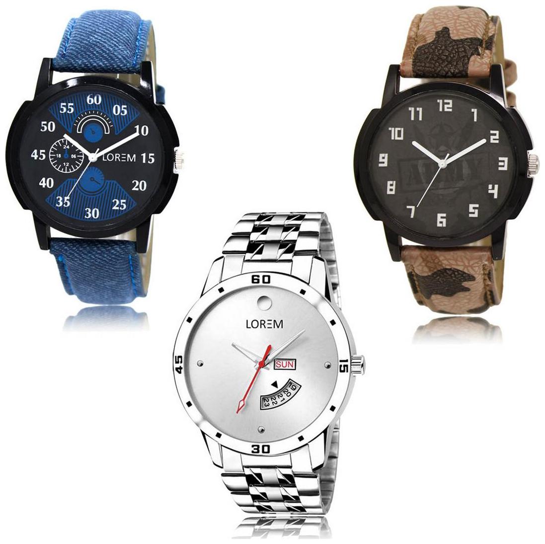 

LOREM LK-02-03-103 Day Date Function New Stylish Precious Design Pack of 3 Men watches