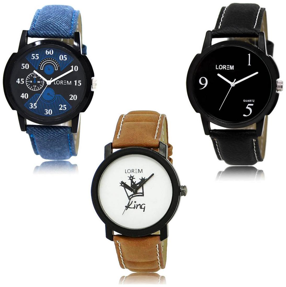 

LOREM LK-02-06-18 Multi Color New Stylish Precious Design Pack of 3 Men watches