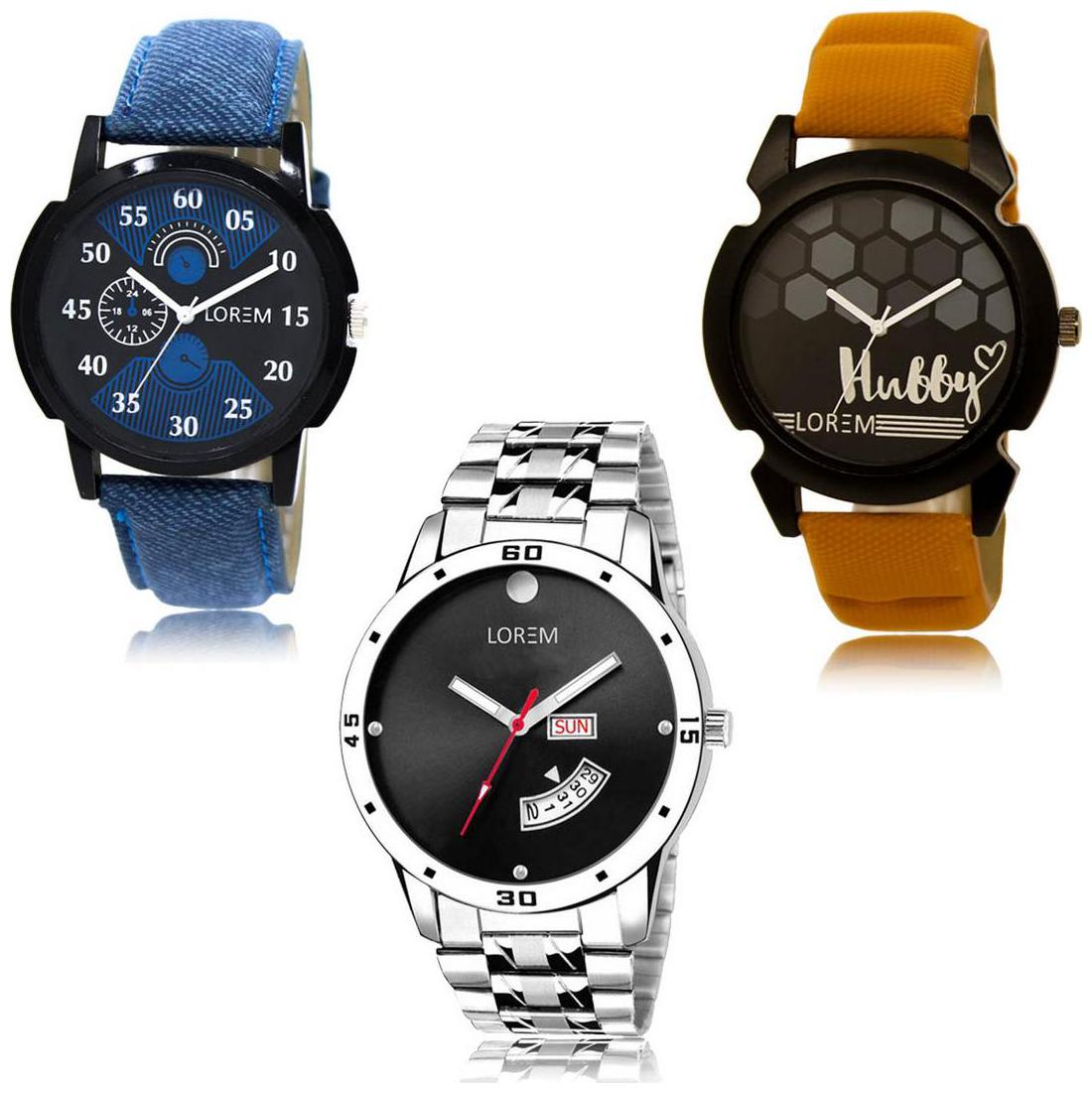 

LOREM LK-02-32-104 Day Date Function Exclusive Designer Pack of 3 For Men watches