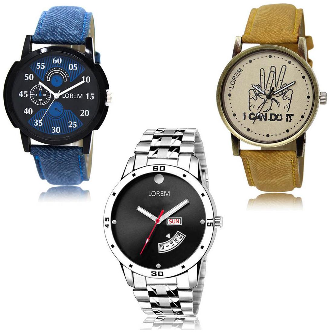 

LOREM LK-02-30-104 Day Date Function New Stylish Precious Design Pack of 3 Men watches