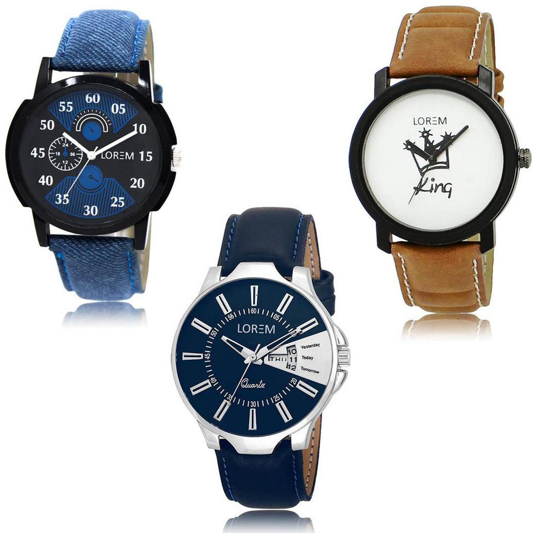 

LOREM LK-02-18-23 Day Date Function Exclusive Designer Pack of 3 For Men watches
