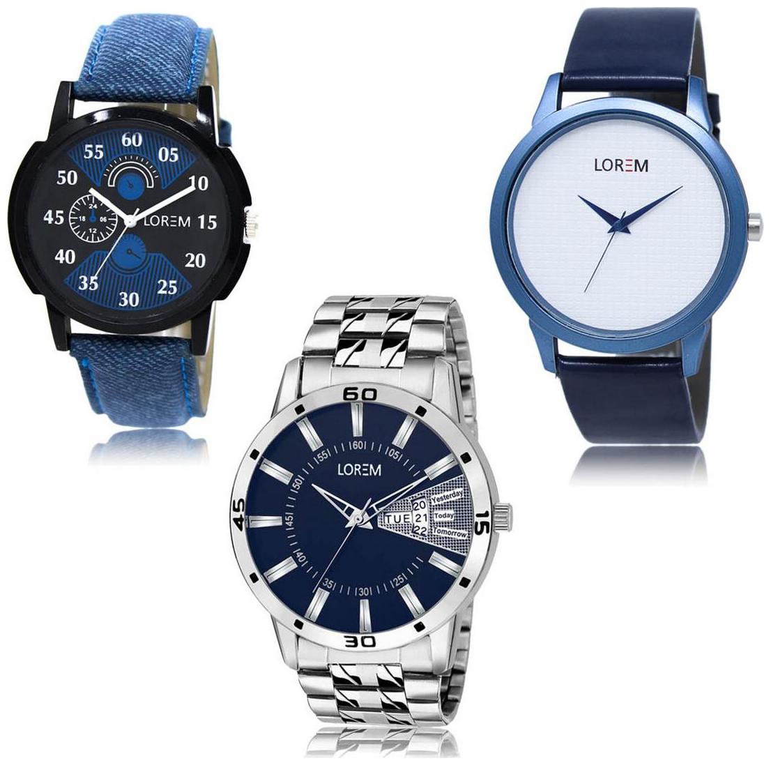 

LOREM LK-02-33-102 Day Date Function New Stylish Precious Design Pack of 3 Men watches