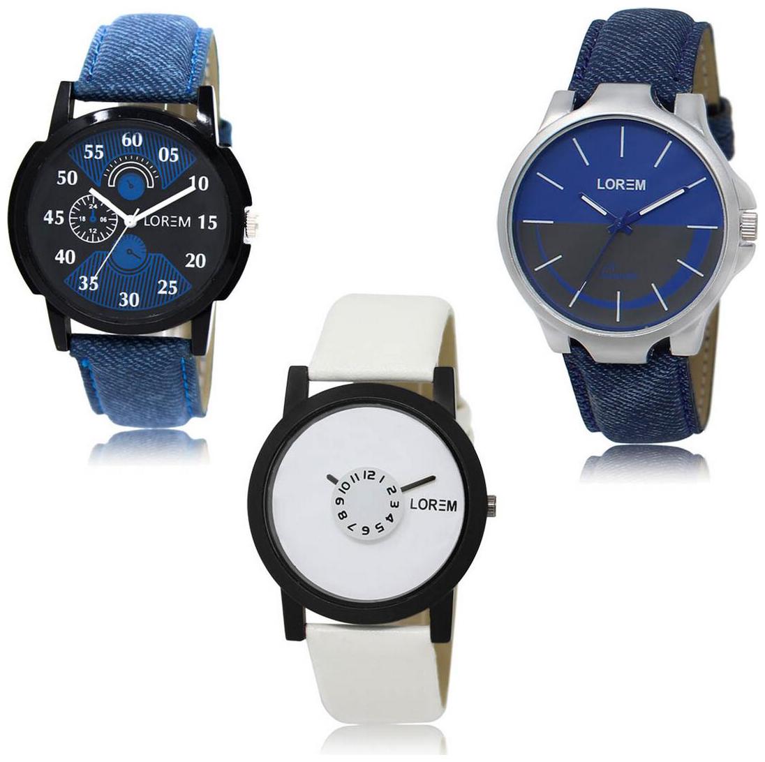 

LOREM LK-02-24-26 Multi Color Exclusive Designer Pack of 3 For Men watches