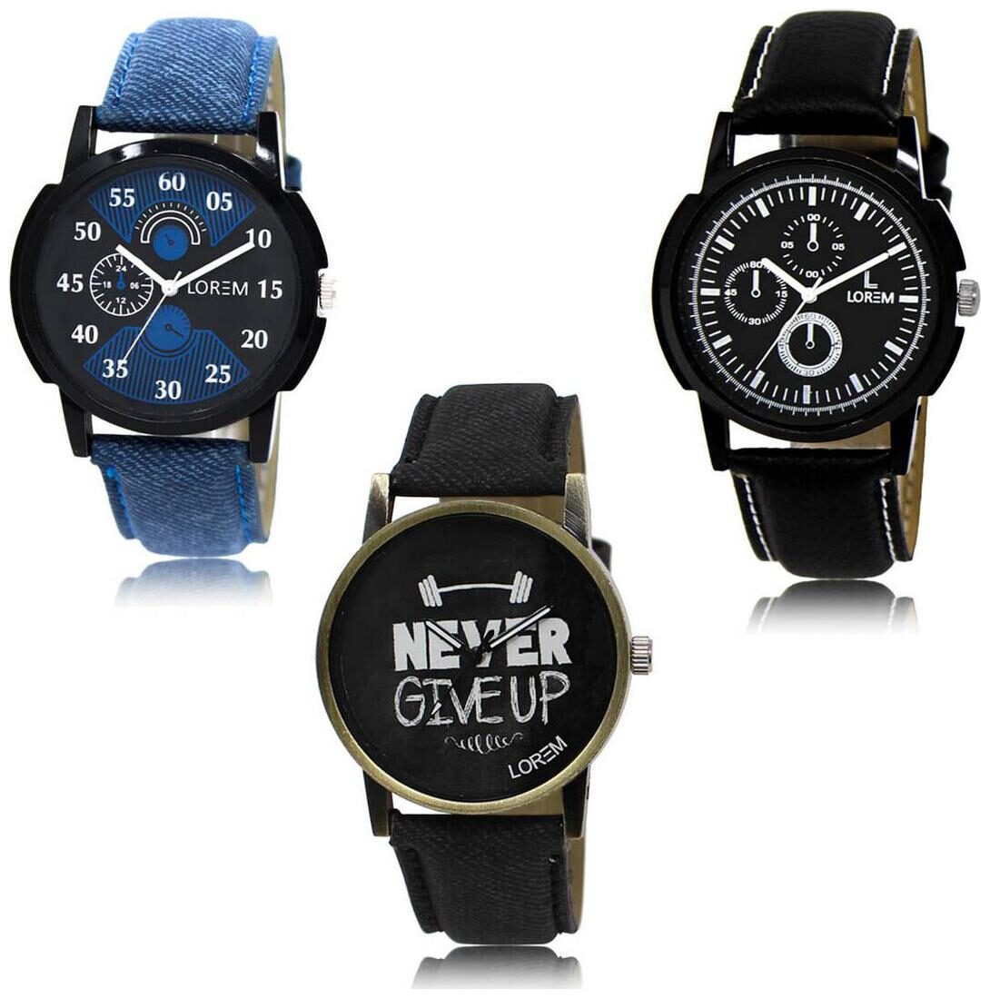 

LOREM LK-02-13-27 Black Color Exclusive Designer Pack of 3 For Men watches