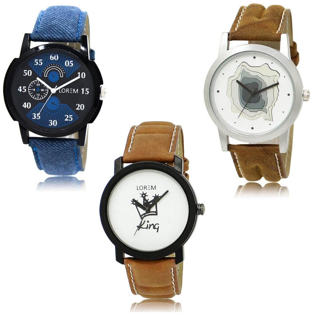 

LOREM LK-02-09-18 Brown Color New Stylish Precious Design Pack of 3 Men watches
