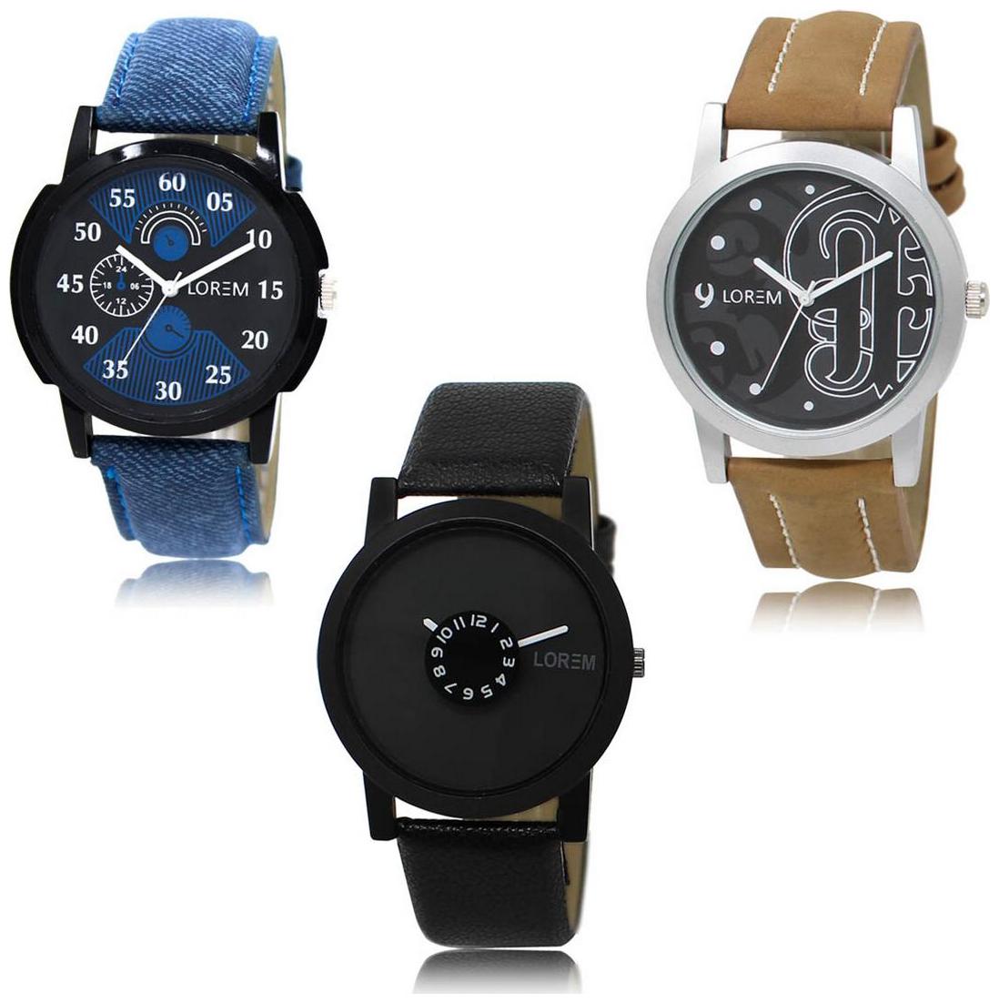 

LOREM LK-02-14-25 Multi Color Exclusive Designer Pack of 3 For Men watches