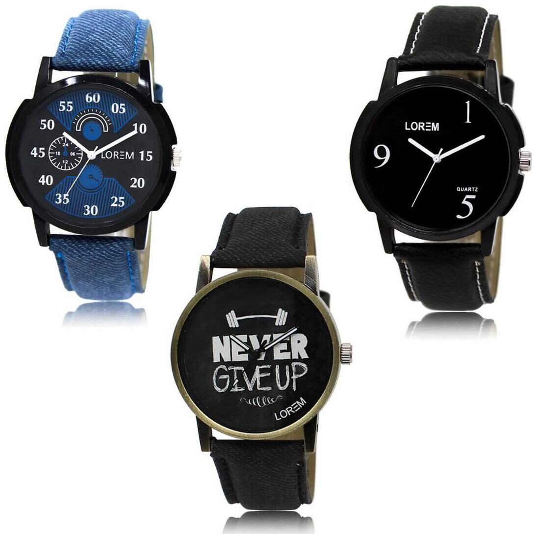 

LOREM LK-02-06-27 Black Color Exclusive Designer Pack of 3 For Men watches