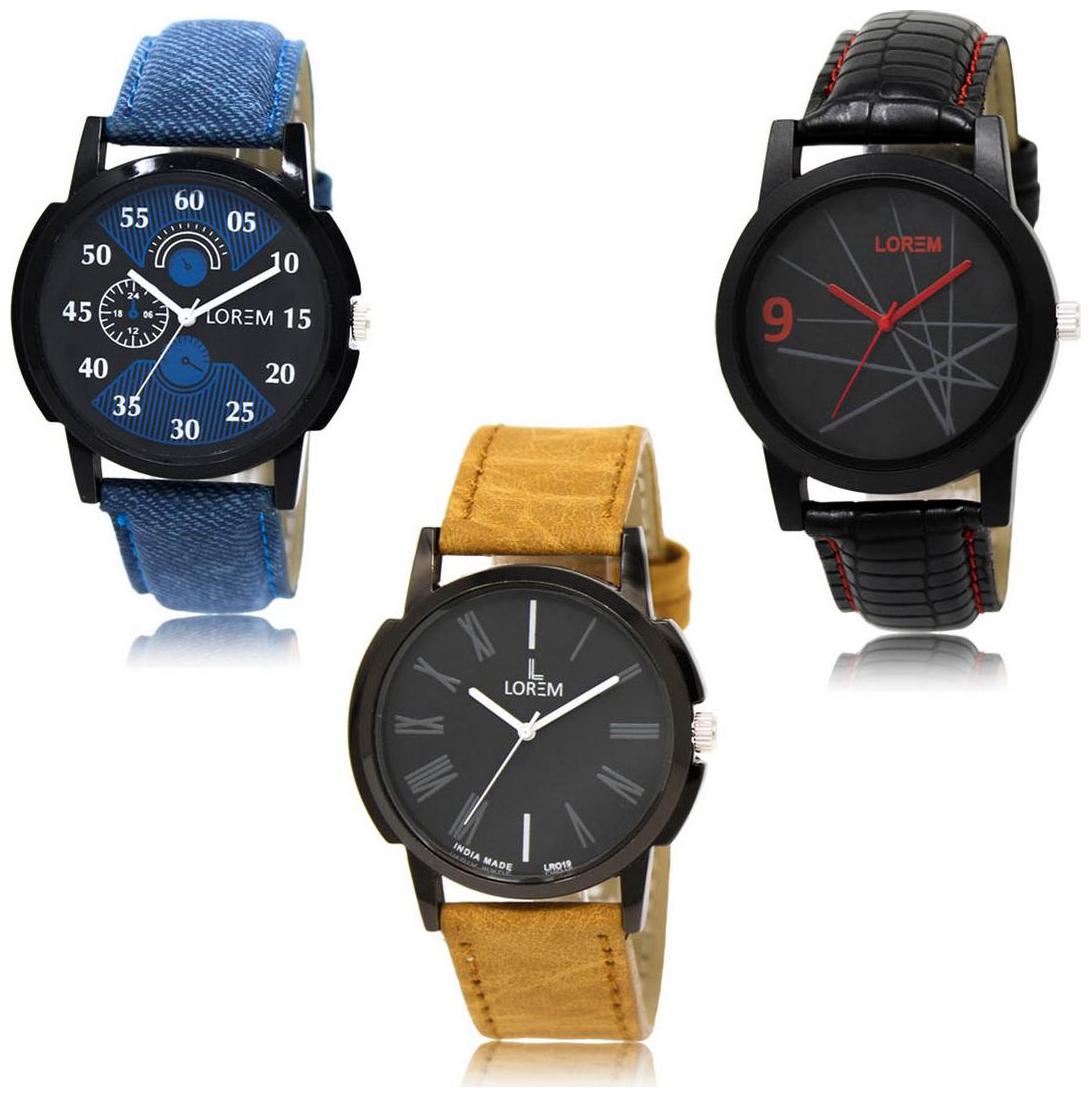 

LOREM LK-02-08-19 Multi Color New Stylish Precious Design Pack of 3 Men watches