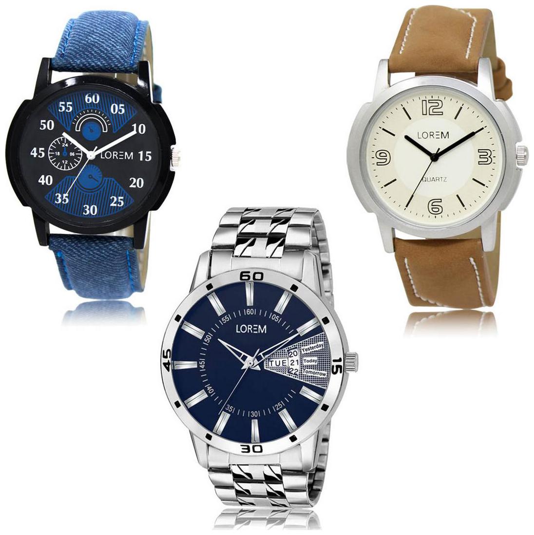 

LOREM LK-02-16-102 Day Date Function Exclusive Designer Pack of 3 For Men watches