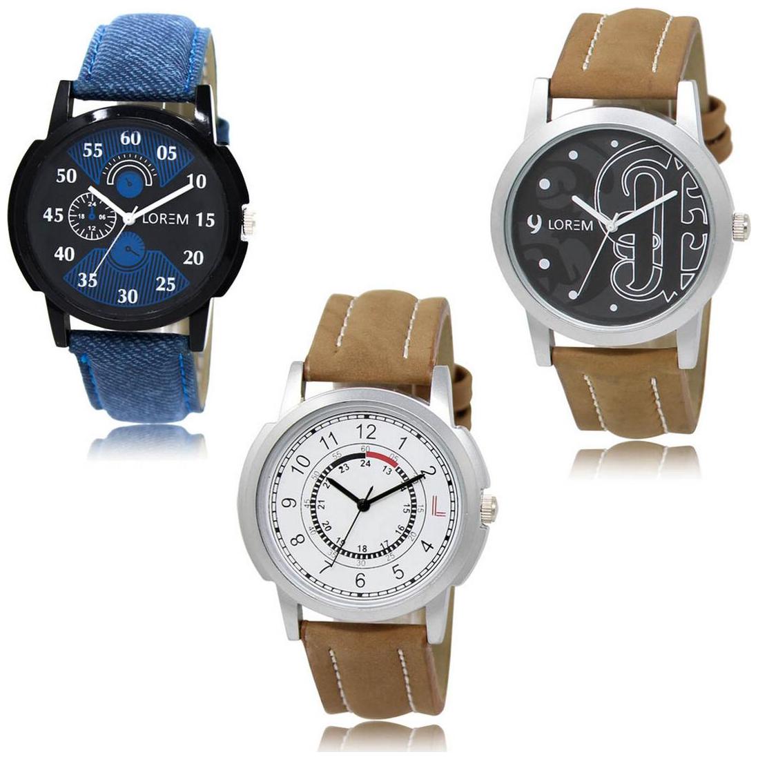 

LOREM LK-02-14-17 Brown Color Exclusive Designer Pack of 3 For Men watches