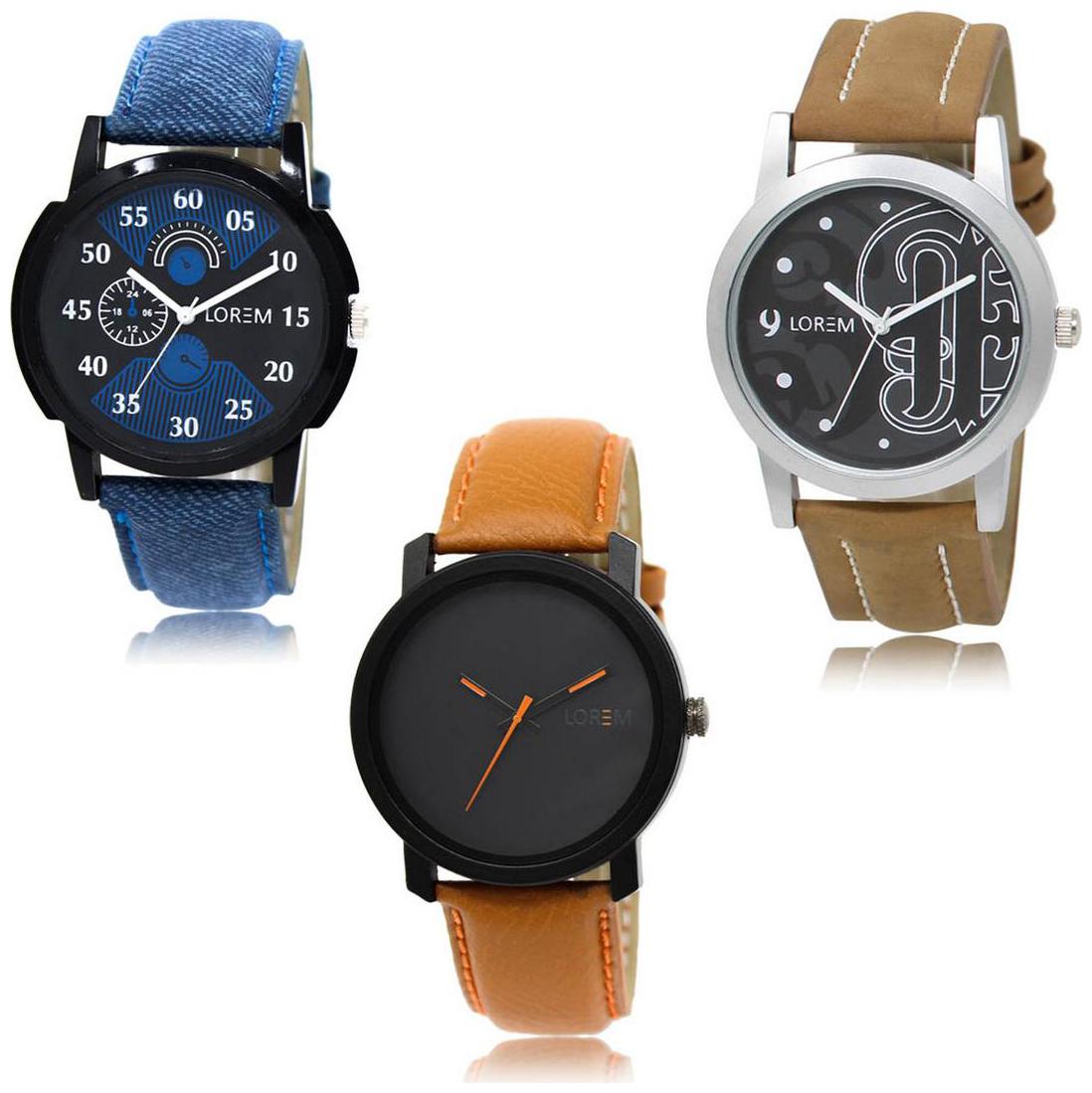 

LOREM LK-02-14-20 Multi Color New Stylish Precious Design Pack of 3 Men watches