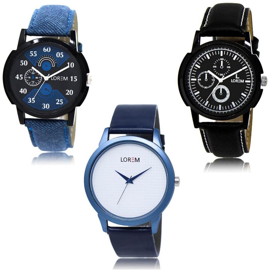 

LOREM LK-02-13-33 Multi Color Exclusive Designer Pack of 3 For Men watches