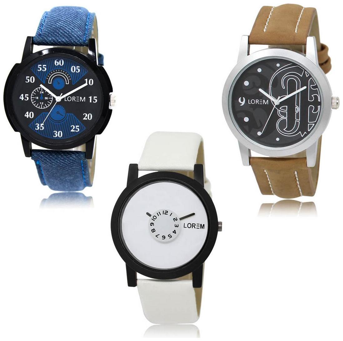 

LOREM LK-02-14-26 Multi Color New Stylish Precious Design Pack of 3 Men watches
