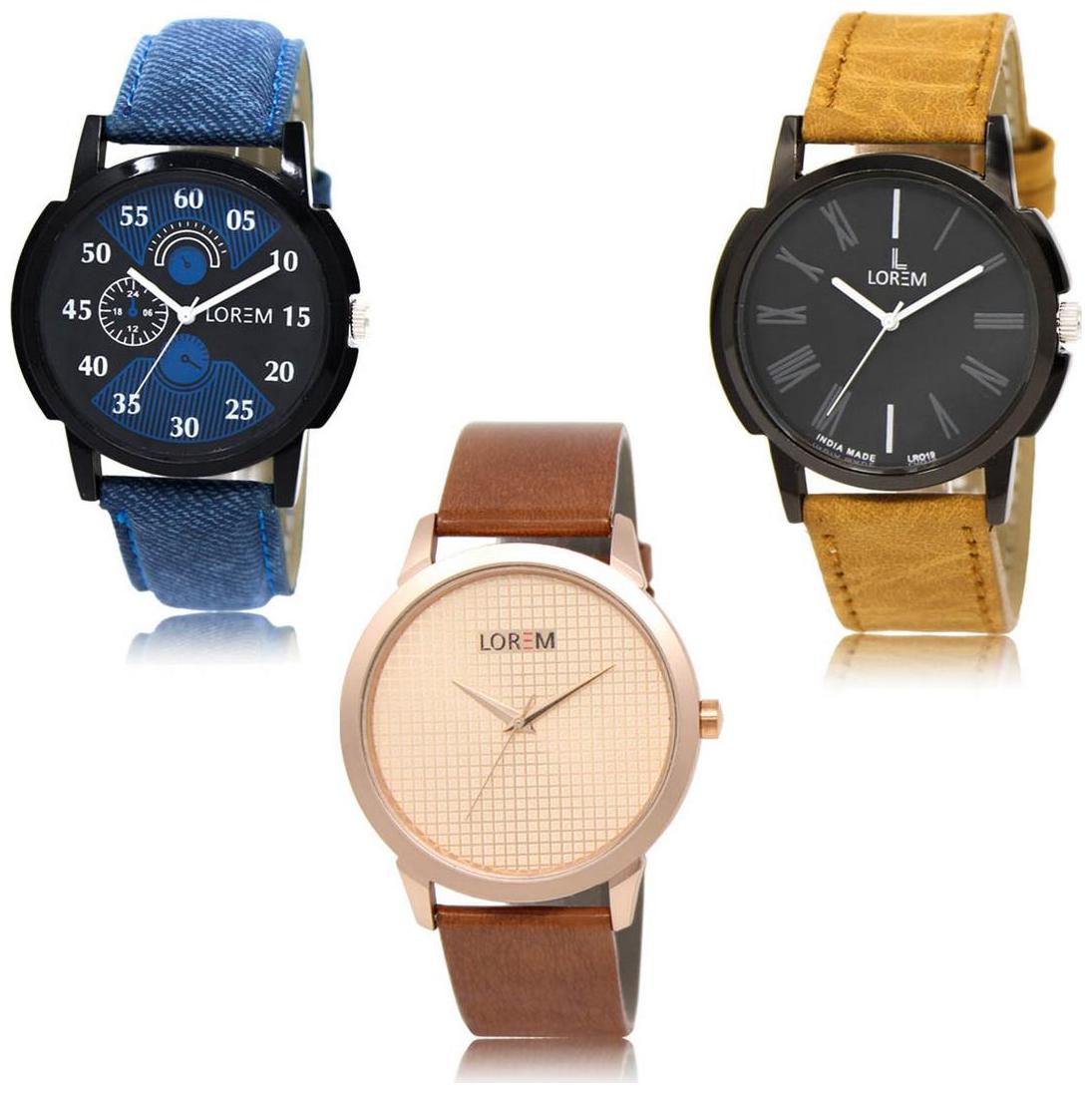 

LOREM LK-02-19-34 Brown Color Exclusive Designer Pack of 3 For Men watches