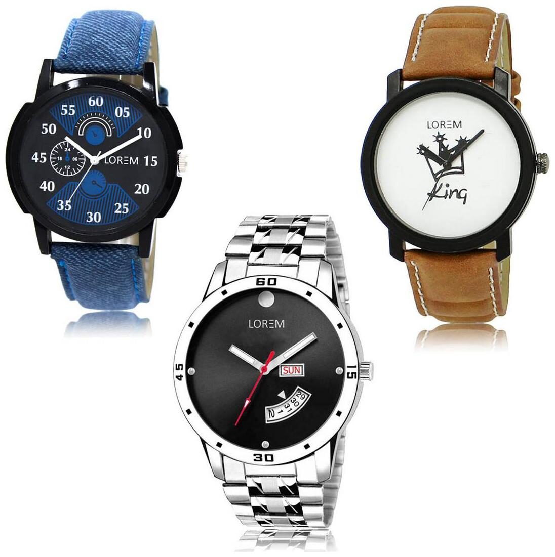 

LOREM LK-02-18-104 Day Date Function New Stylish Precious Design Pack of 3 Men watches