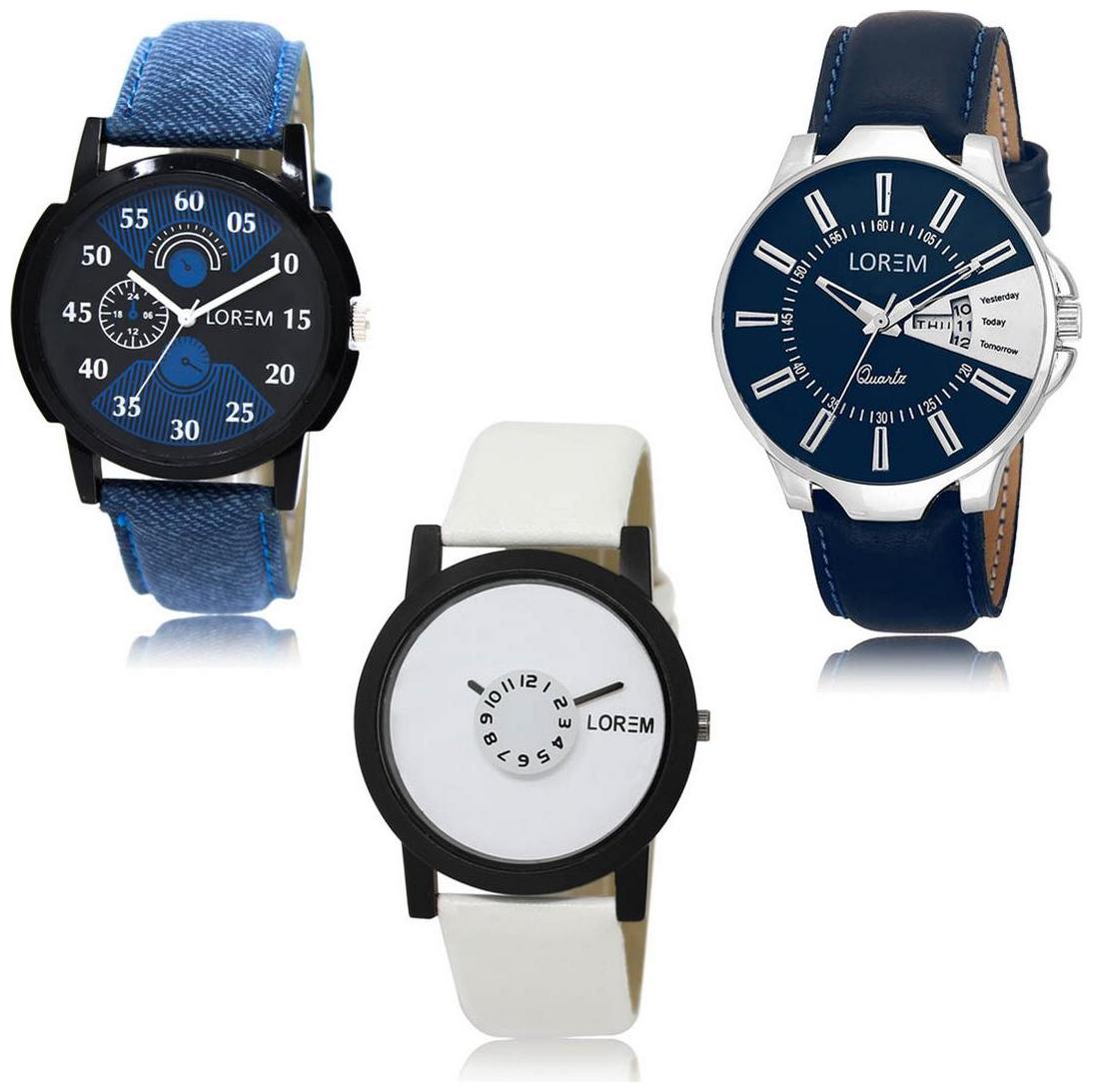 

LOREM LK-02-23-26 Day Date Function Exclusive Designer Pack of 3 For Men watches