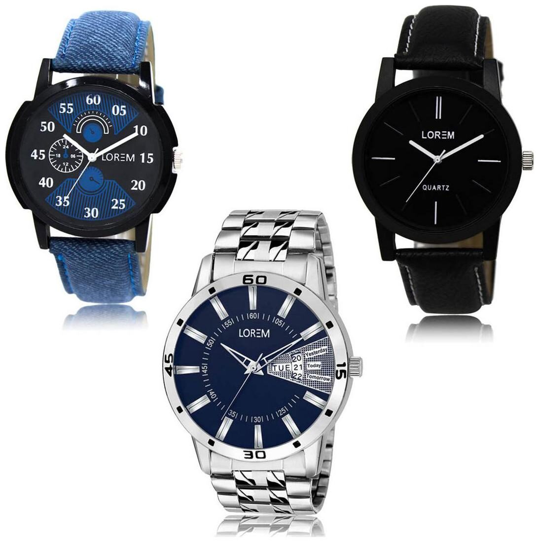 

LOREM LK-02-05-102 Day Date Function New Stylish Precious Design Pack of 3 Men watches