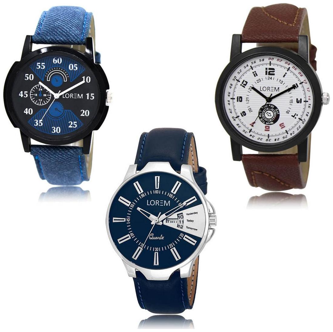 

LOREM LK-02-11-23 Day Date Function New Stylish Precious Design Pack of 3 Men watches