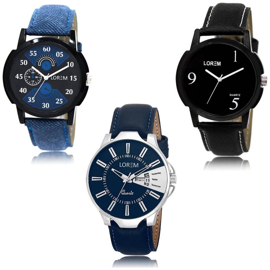 

LOREM LK-02-06-23 Day Date Function Exclusive Designer Pack of 3 For Men watches