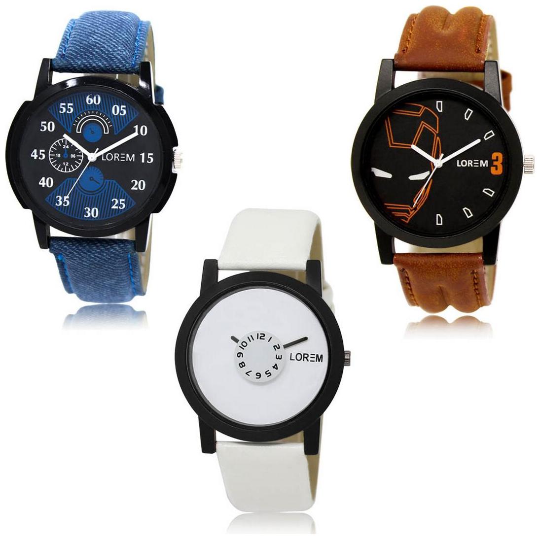 

LOREM LK-02-04-26 Multi Color Exclusive Designer Pack of 3 For Men watches