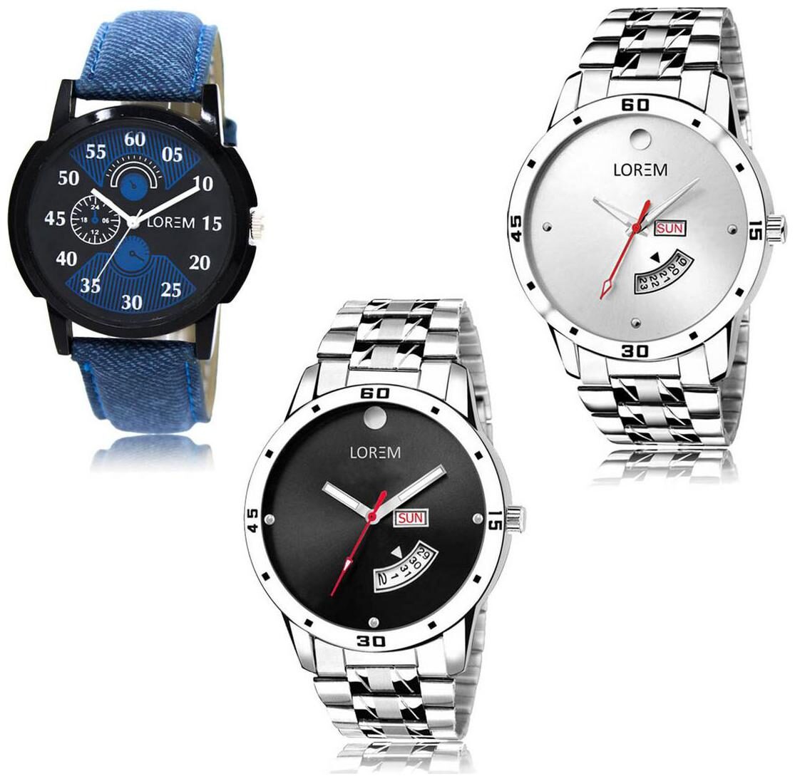 

LOREM LK-02-103-104 Day Date Function New Stylish Precious Design Pack of 3 Men watches