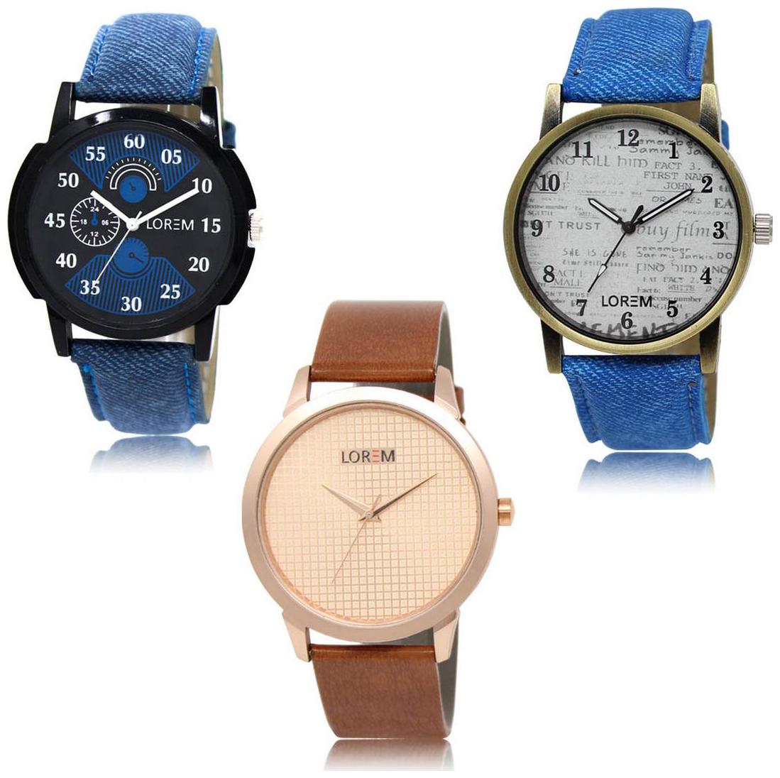 

LOREM LK-02-28-34 Multi Color Exclusive Designer Pack of 3 For Men watches