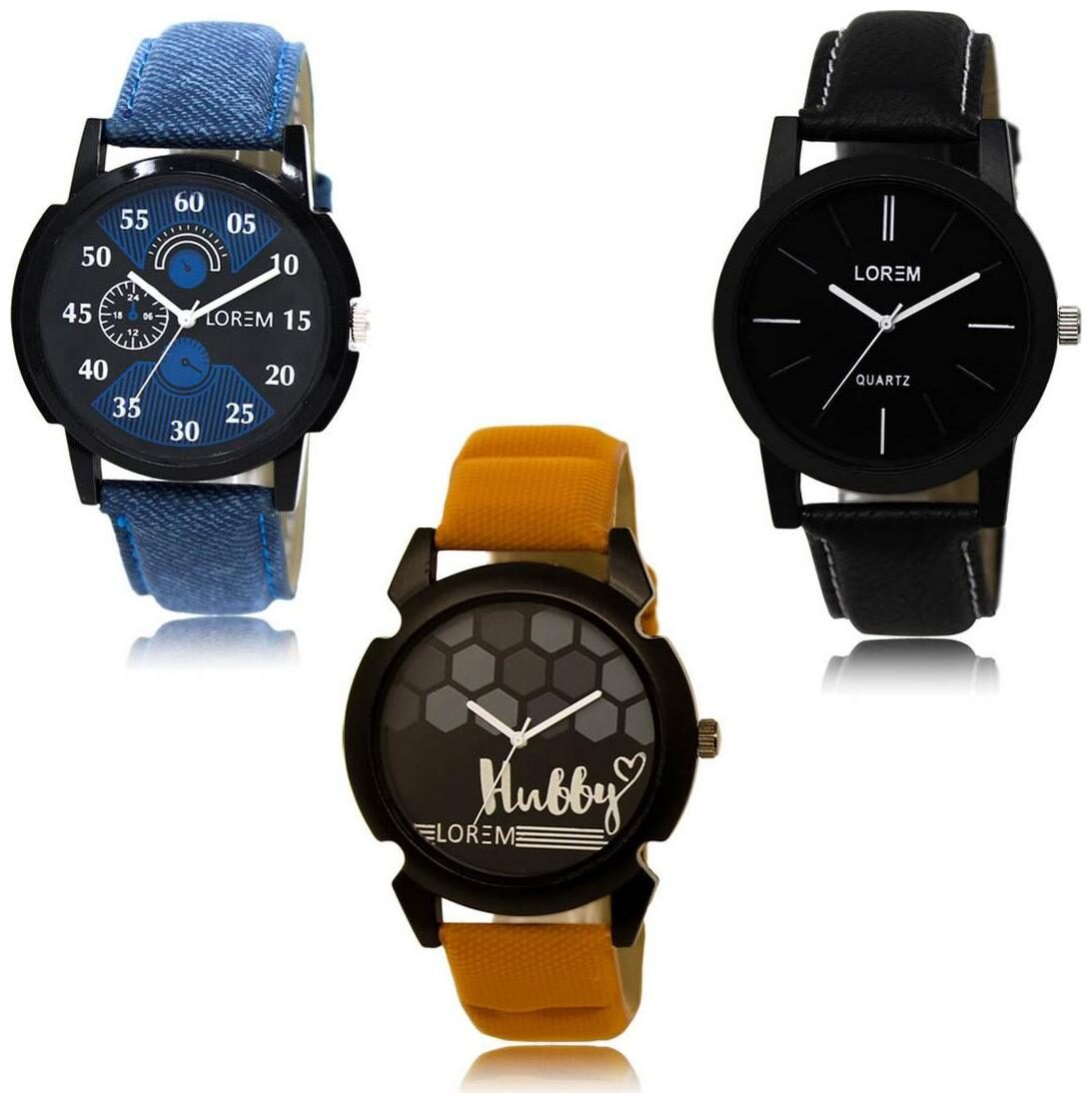 

LOREM LK-02-05-32 Multi Color New Stylish Precious Design Pack of 3 Men watches