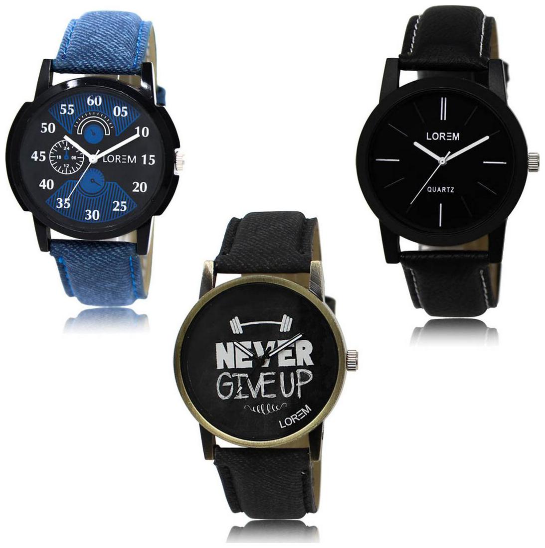 

LOREM LK-02-05-27 Black Color Exclusive Designer Pack of 3 For Men watches