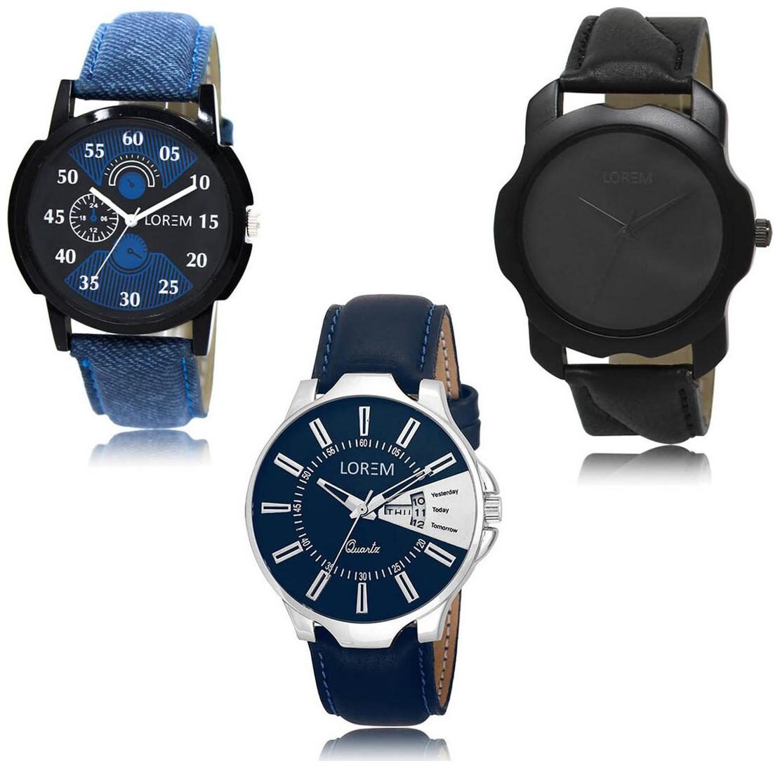 

LOREM LK-02-22-23 Day Date Function Exclusive Designer Pack of 3 For Men watches