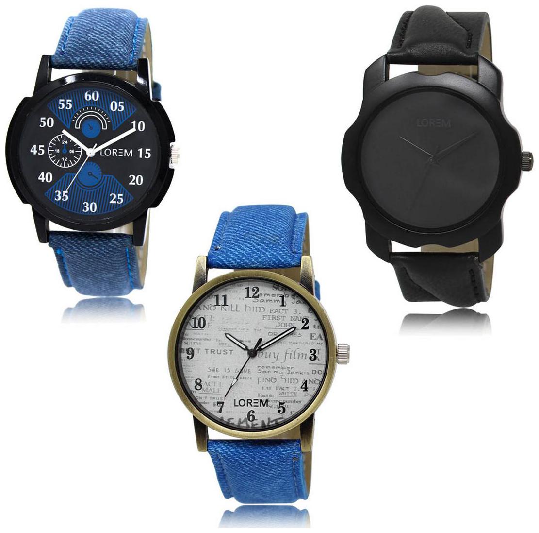 

LOREM LK-02-22-28 Multi Color New Stylish Precious Design Pack of 3 Men watches