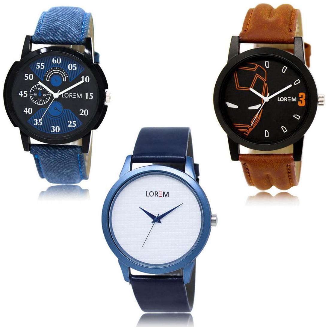 

LOREM LK-02-04-33 Multi Color New Stylish Precious Design Pack of 3 Men watches