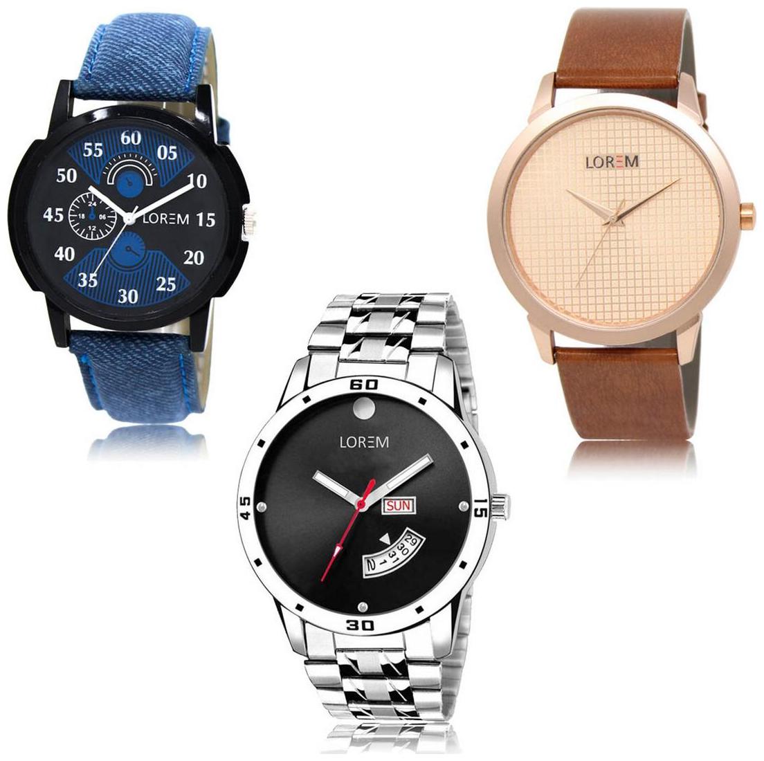 

LOREM LK-02-34-104 Day Date Function New Stylish Precious Design Pack of 3 Men watches