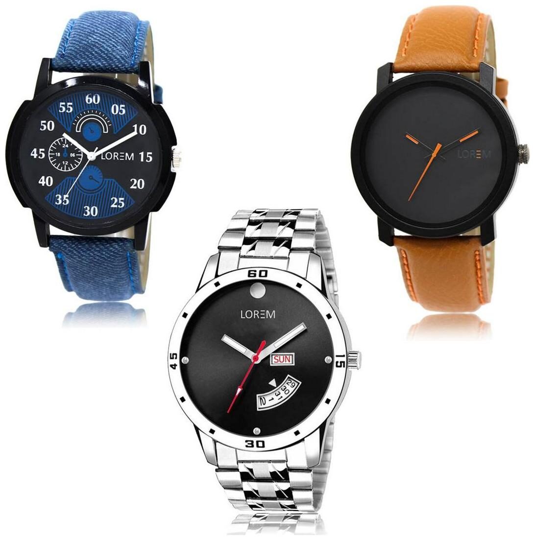 

LOREM LK-02-20-104 Day Date Function Exclusive Designer Pack of 3 For Men watches