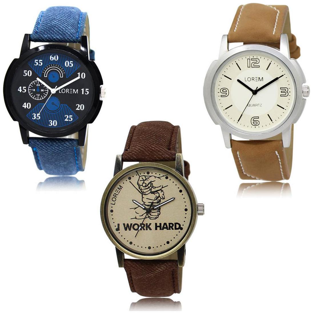 

LOREM LK-02-16-29 Brown Color New Stylish Precious Design Pack of 3 Men watches