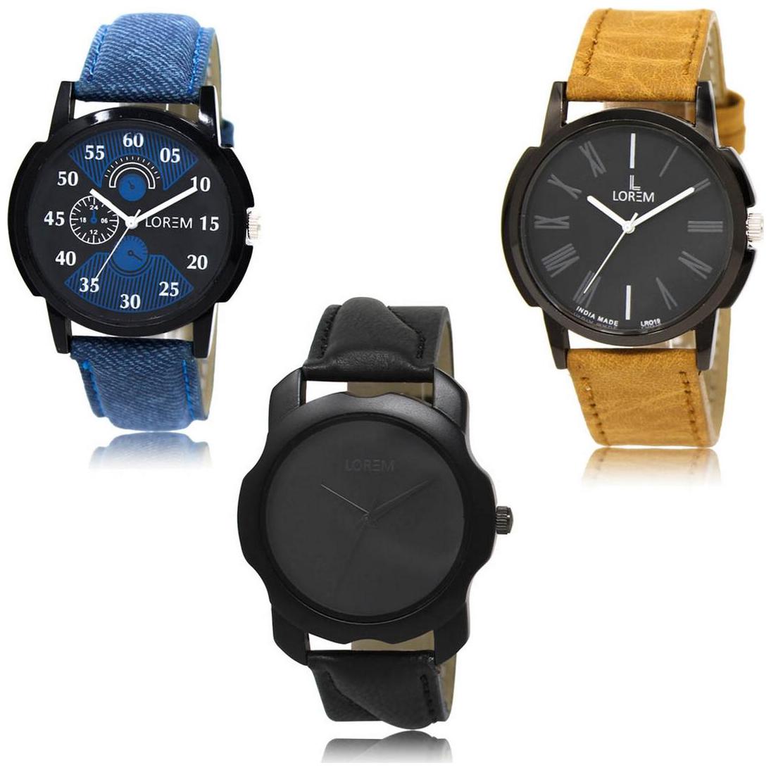 

LOREM LK-02-19-22 Multi Color Exclusive Designer Pack of 3 For Men watches