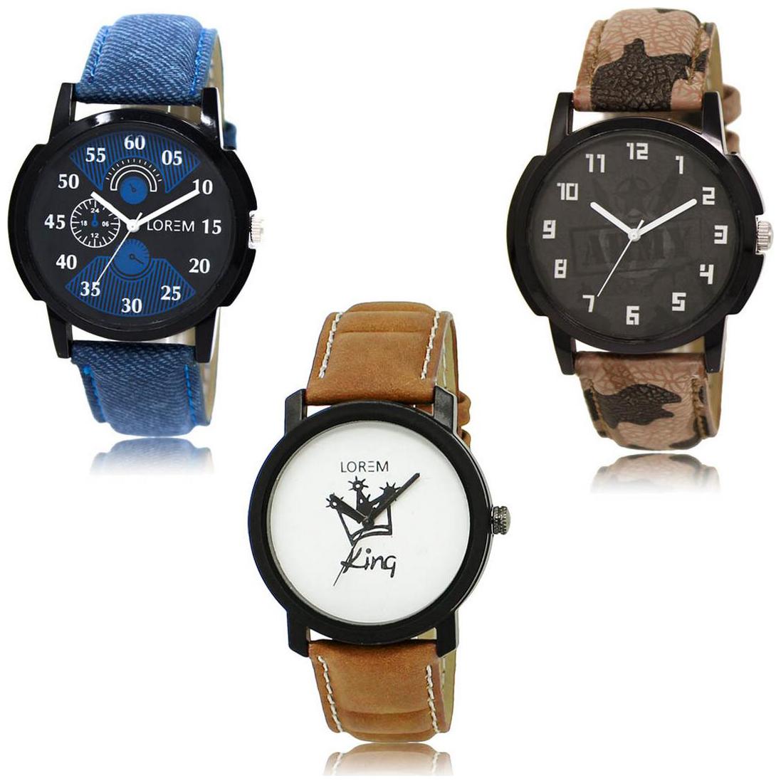 

LOREM LK-02-03-18 Multicolor Color Exclusive Designer Pack of 3 For Men watches
