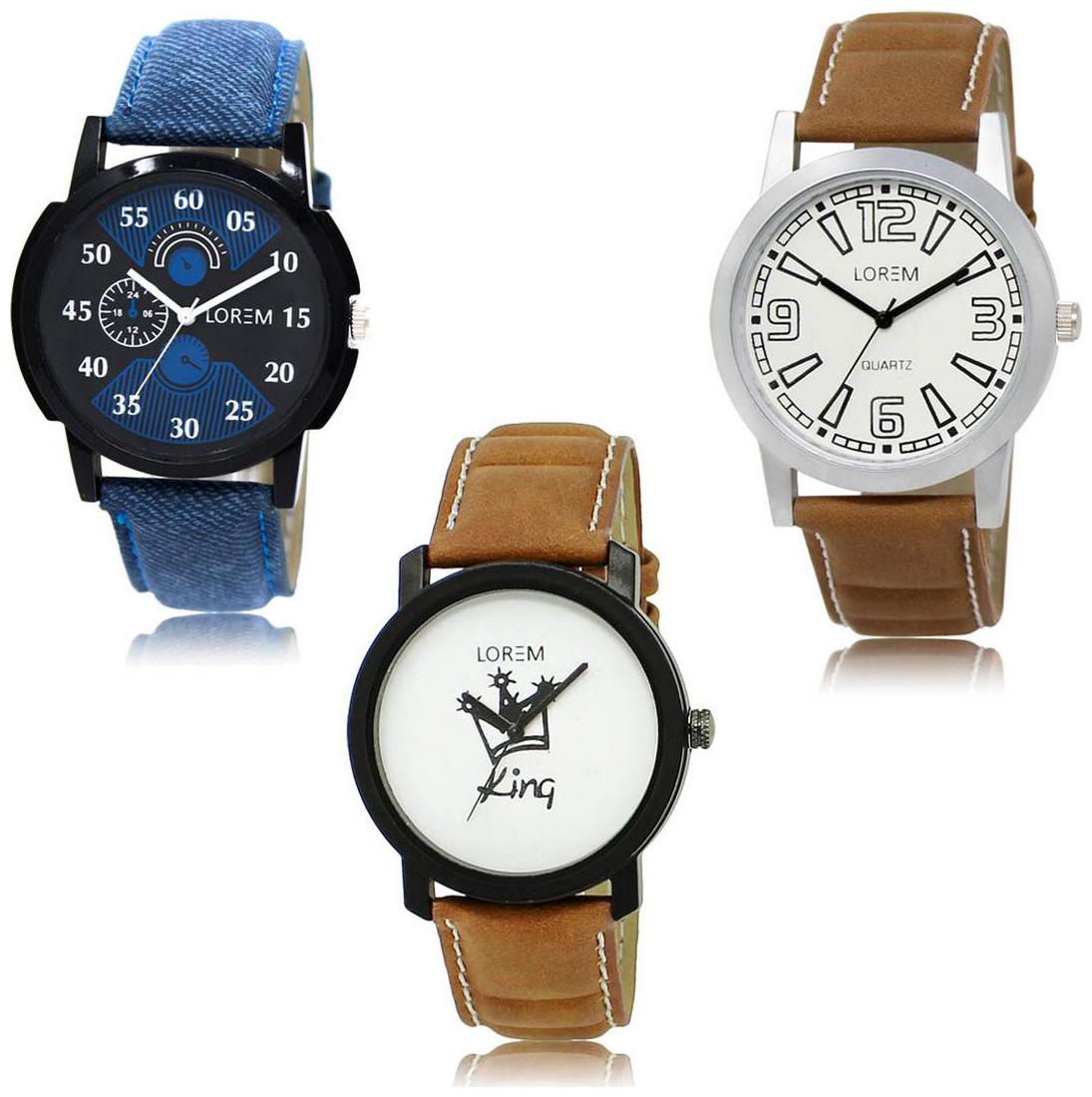 

LOREM LK-02-15-18 Brown Color Exclusive Designer Pack of 3 For Men watches