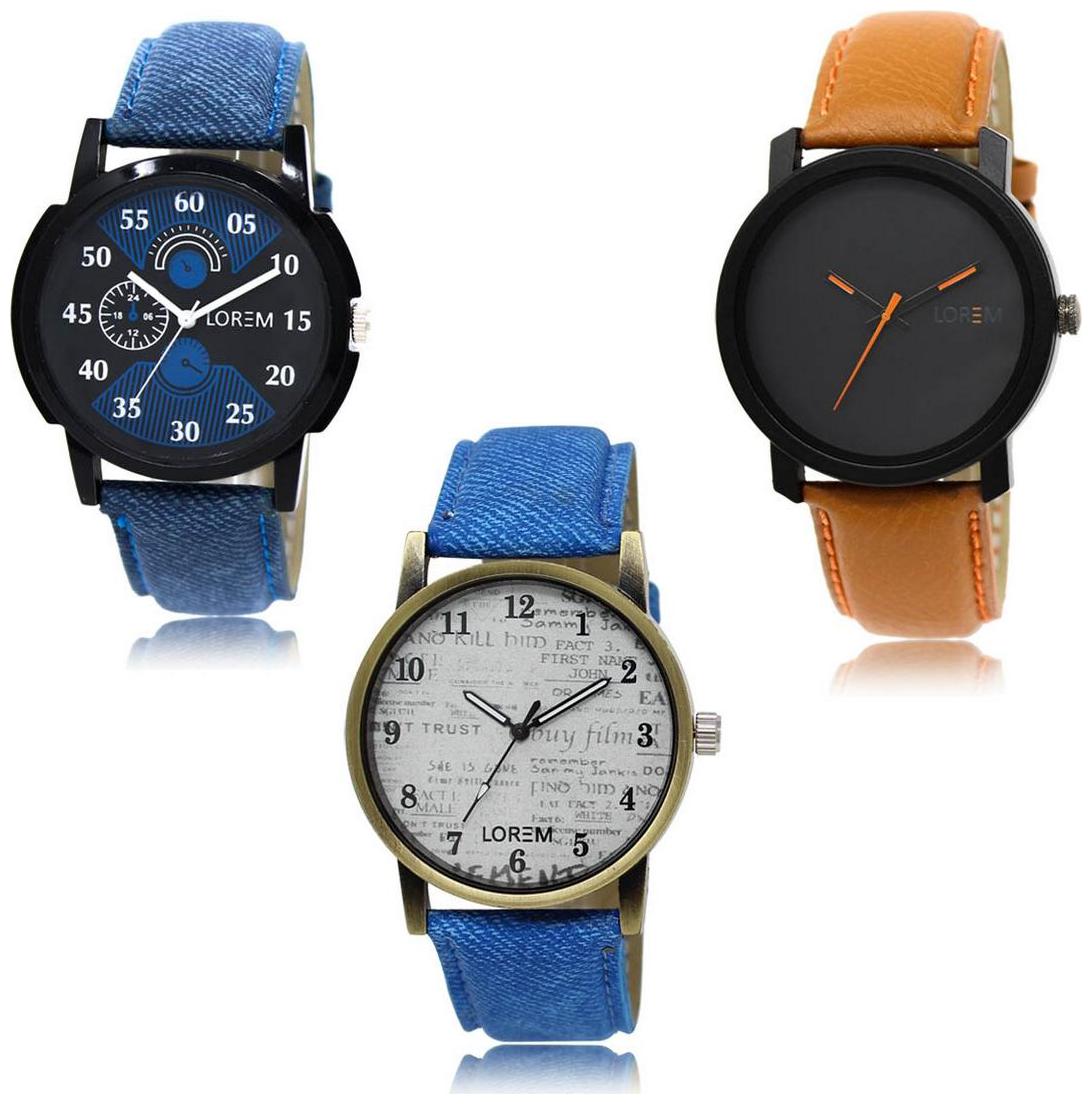 

LOREM LK-02-20-28 Multi Color Exclusive Designer Pack of 3 For Men watches