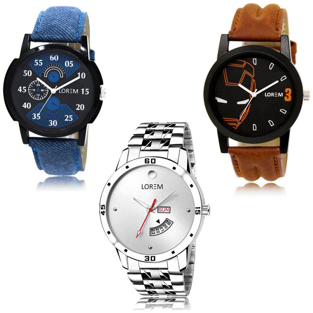 

LOREM LK-02-04-103 Day Date Function New Stylish Precious Design Pack of 3 Men watches