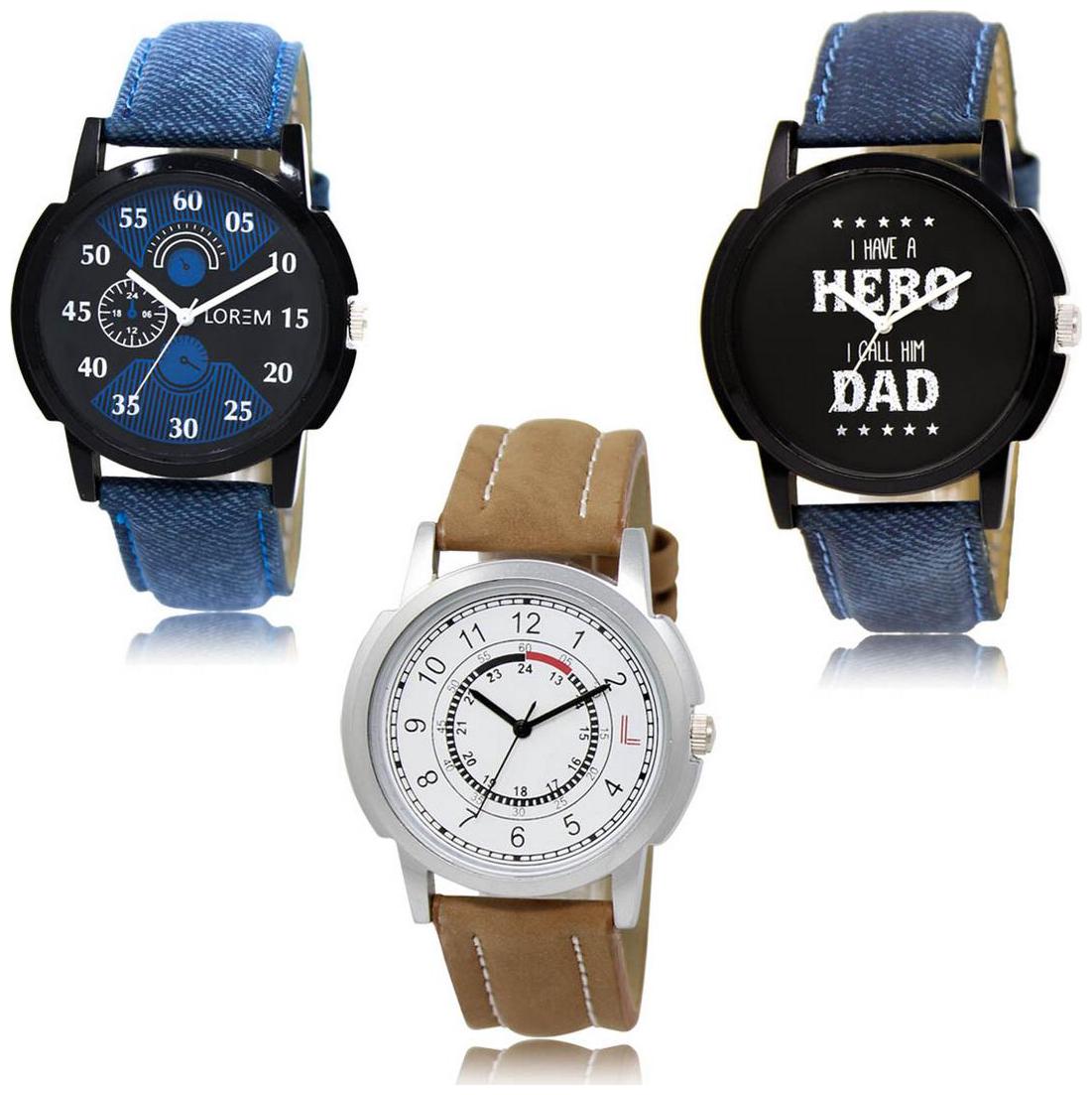 

LOREM LK-02-07-17 Multi Color New Stylish Precious Design Pack of 3 Men watches
