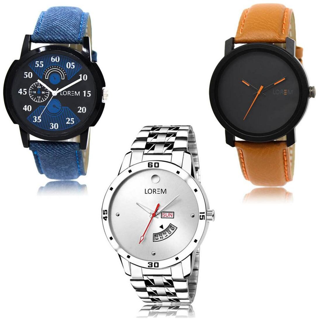 

LOREM LK-02-20-103 Day Date Function New Stylish Precious Design Pack of 3 Men watches