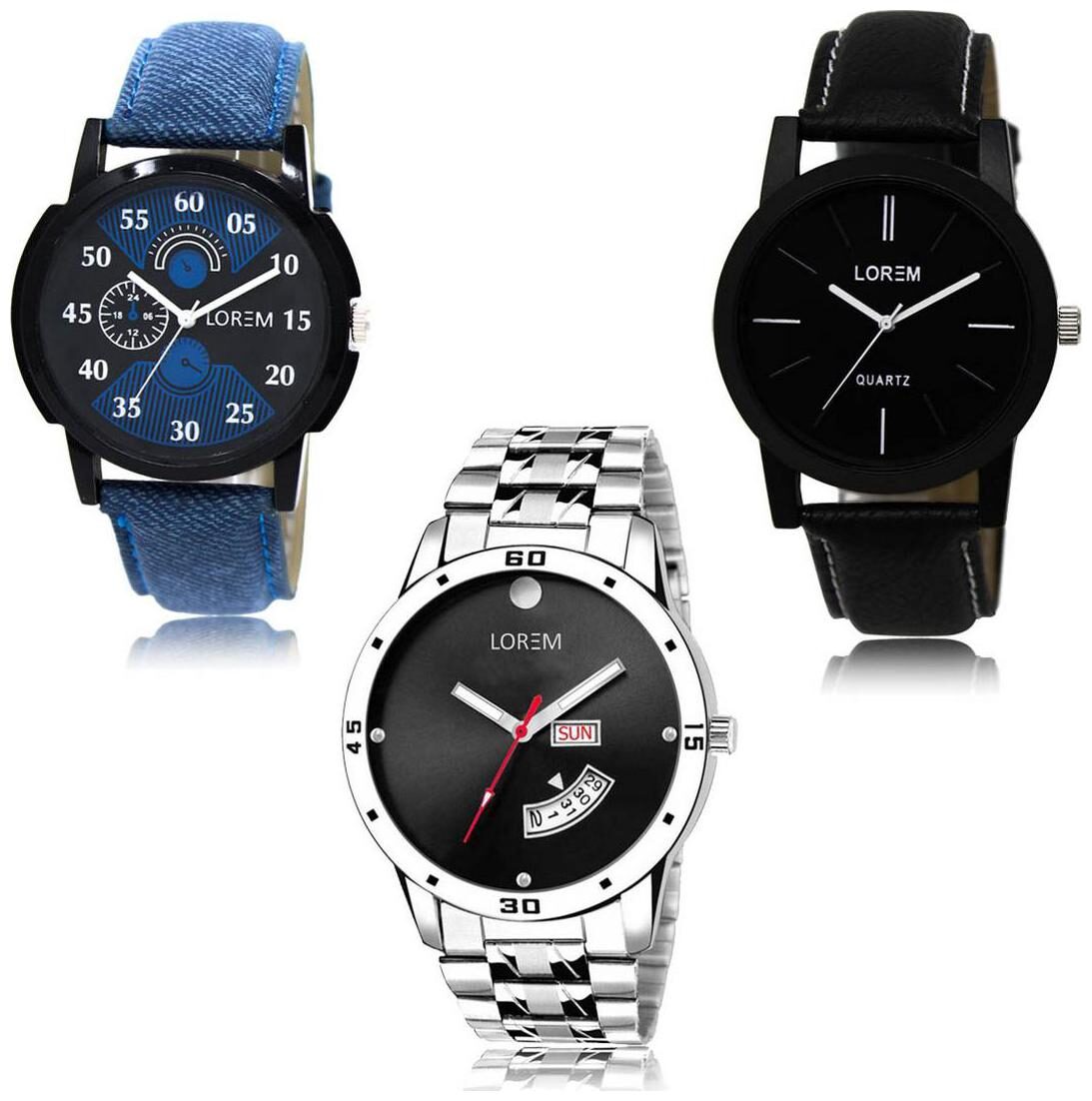 

LOREM LK-02-05-104 Day Date Function New Stylish Precious Design Pack of 3 Men watches