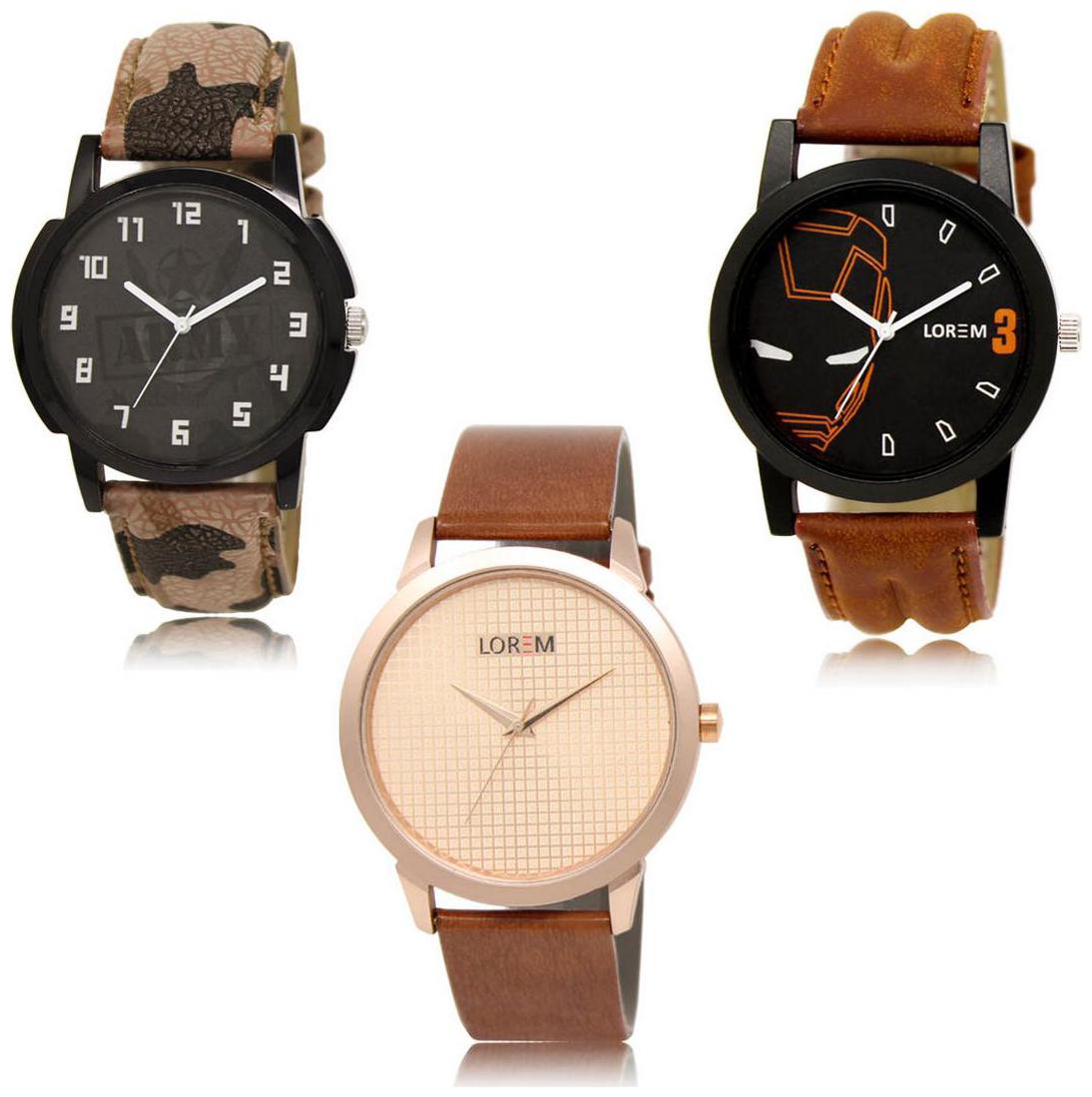 

LOREM LK-03-04-34 Multi Color New Stylish Precious Design Pack of 3 Men watches