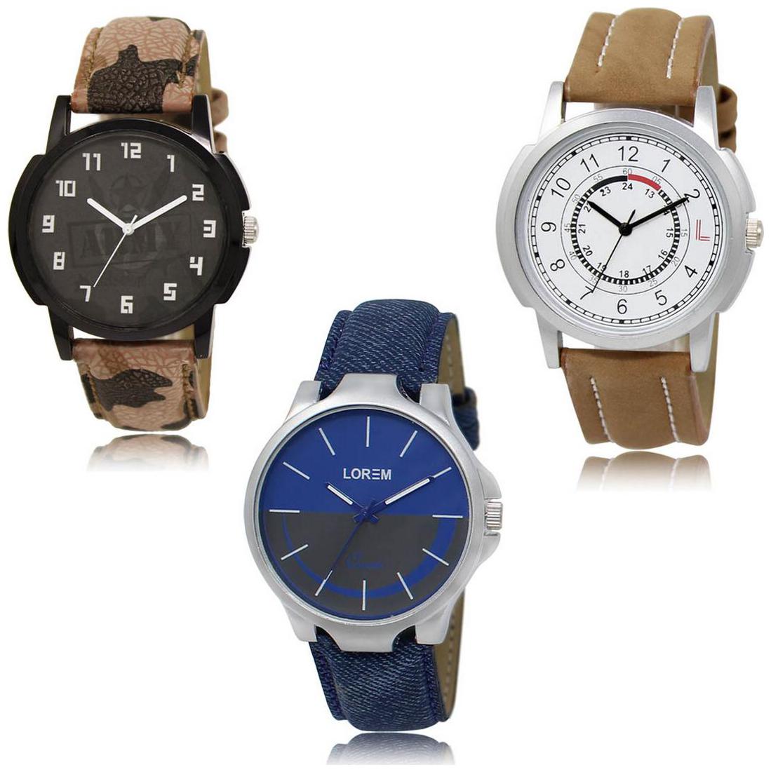 

LOREM LK-03-17-24 Multi Color Exclusive Designer Pack of 3 For Men watches