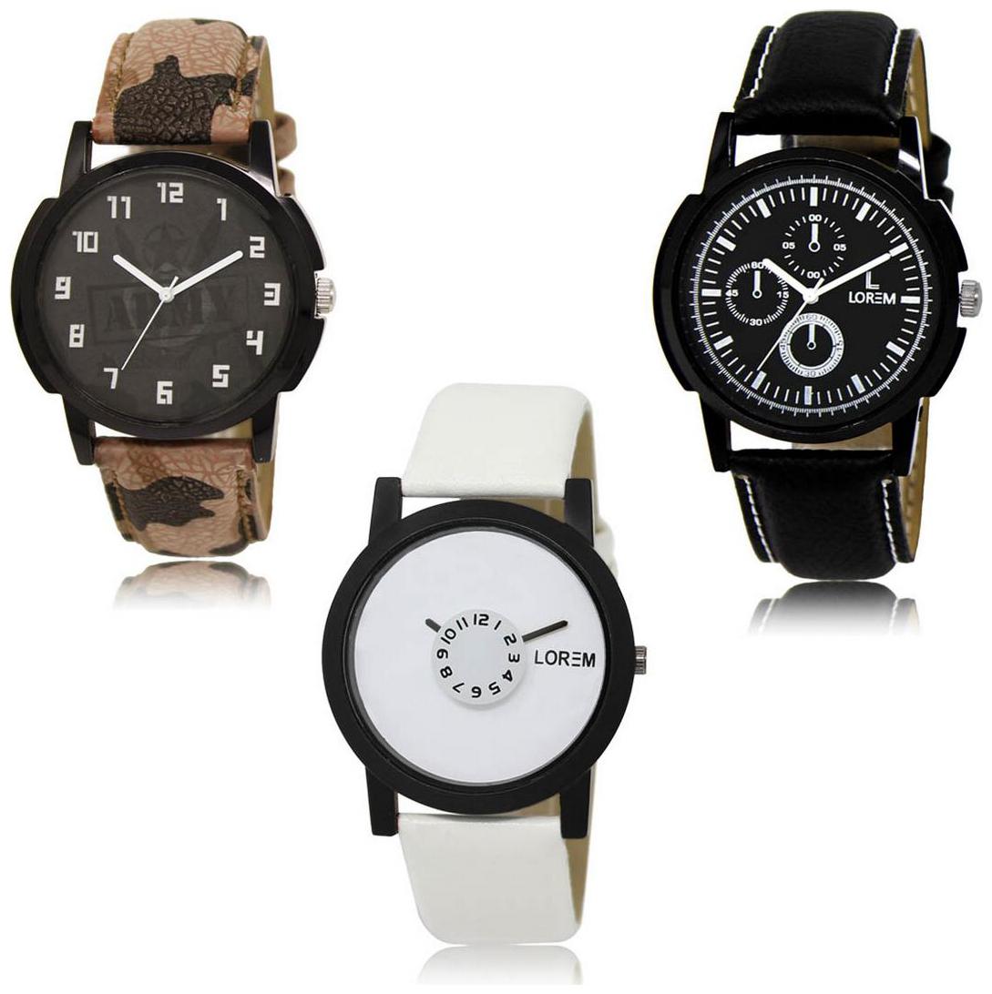 

LOREM LK-03-13-26 Multi Color Exclusive Designer Pack of 3 For Men watches