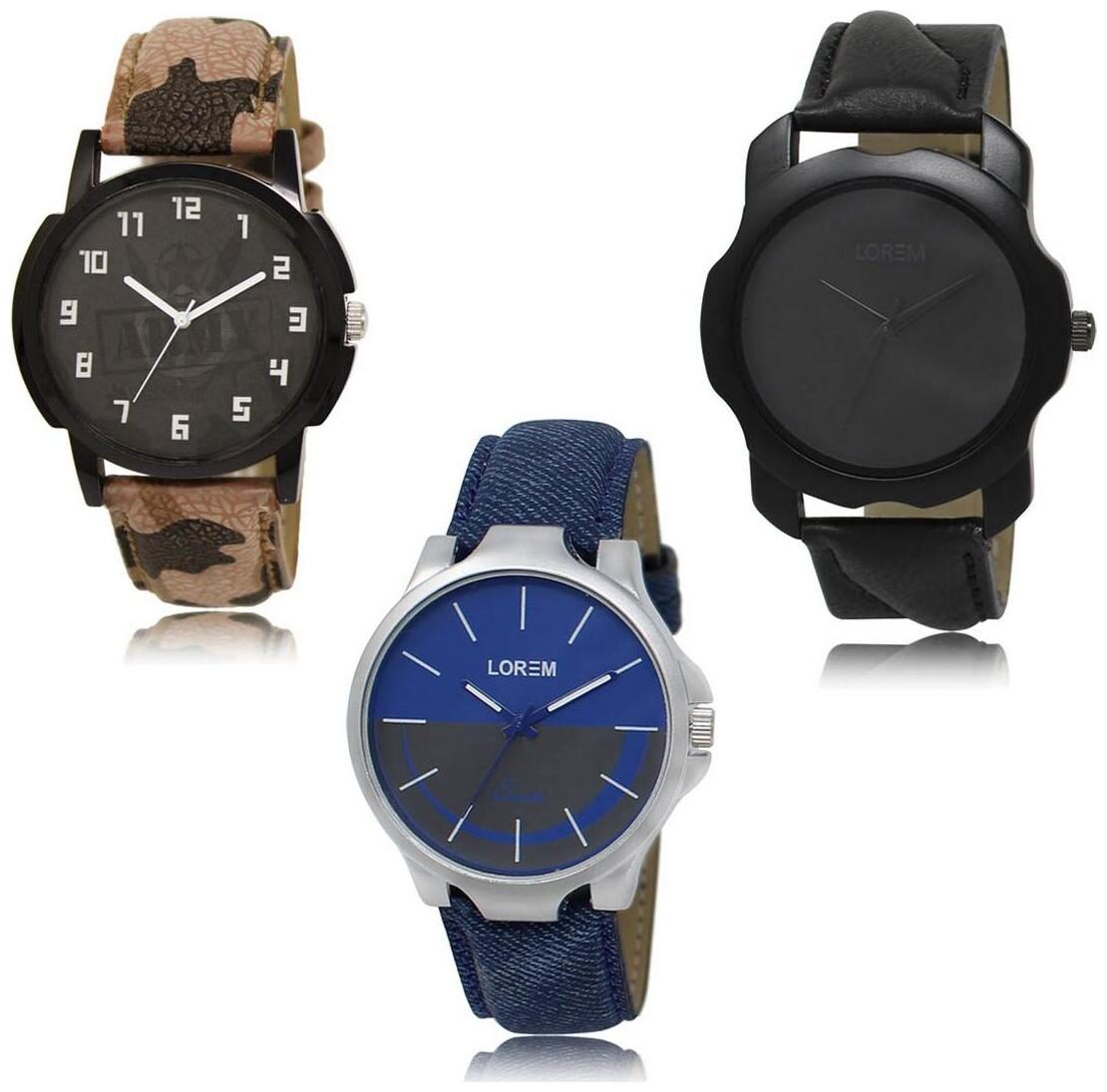 

LOREM LK-03-22-24 Multi Color Exclusive Designer Pack of 3 For Men watches