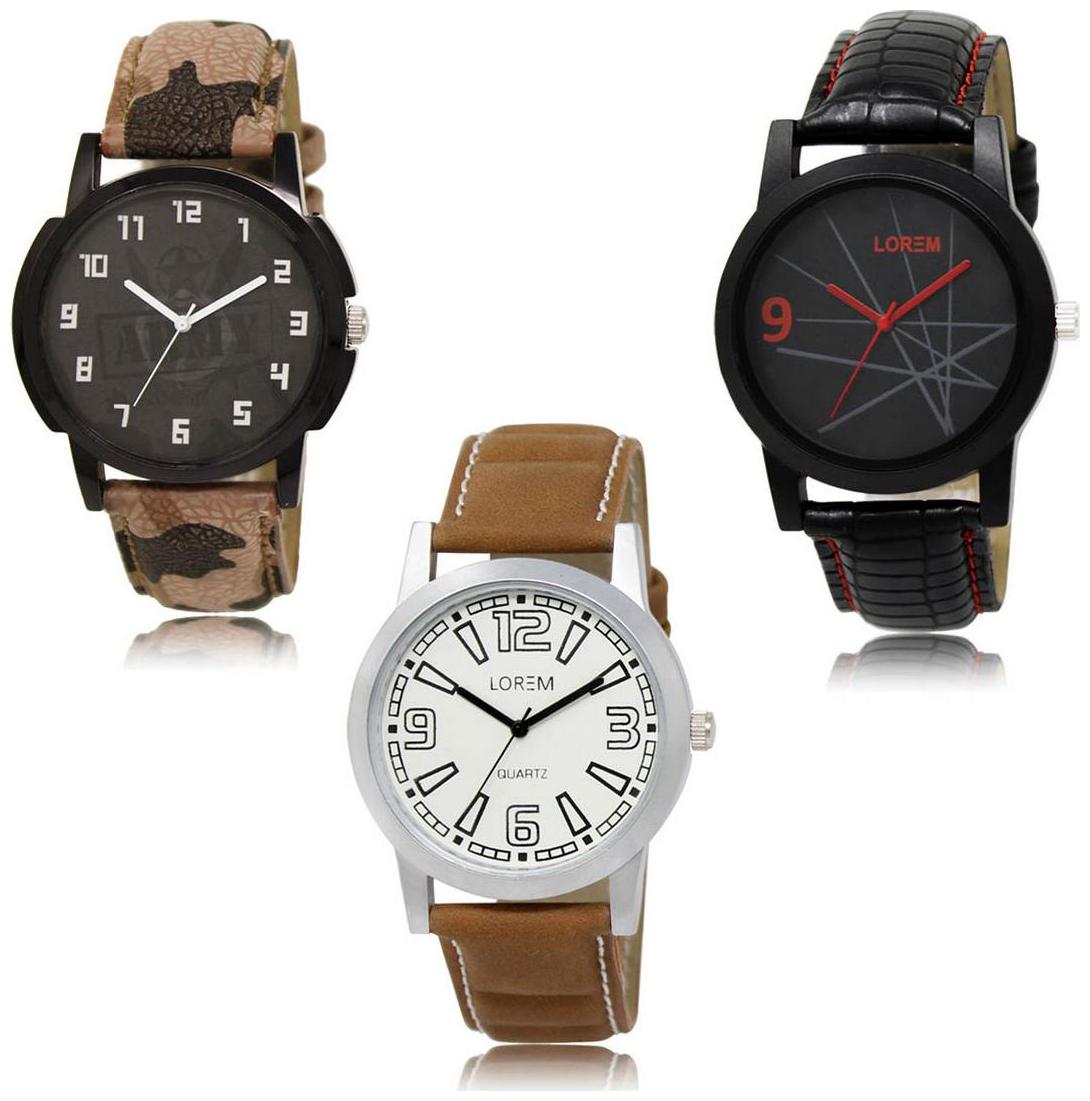 

LOREM LK-03-08-15 Multi Color Exclusive Designer Pack of 3 For Men watches