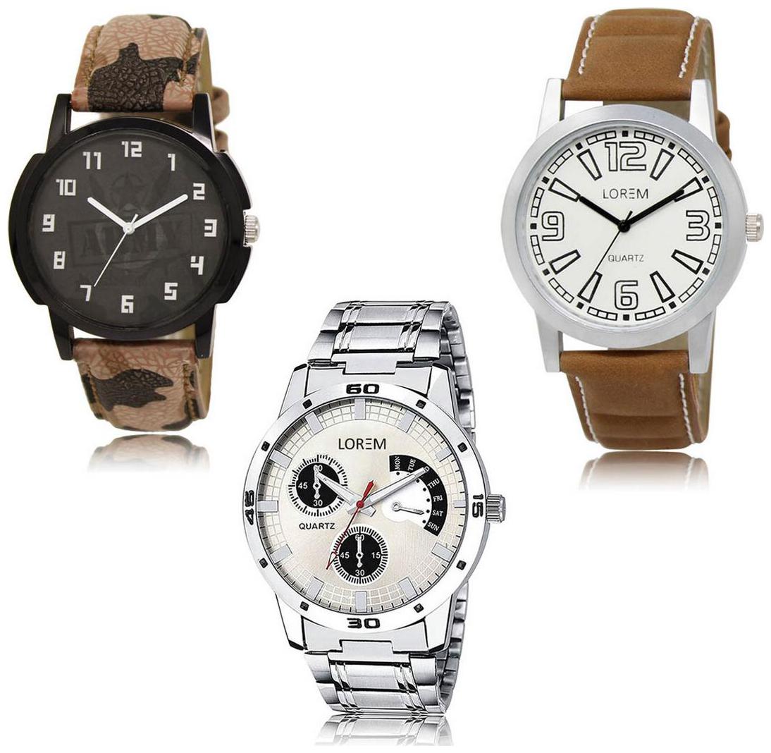 

LOREM LK-03-15-101 Multi Color Exclusive Designer Pack of 3 For Men watches