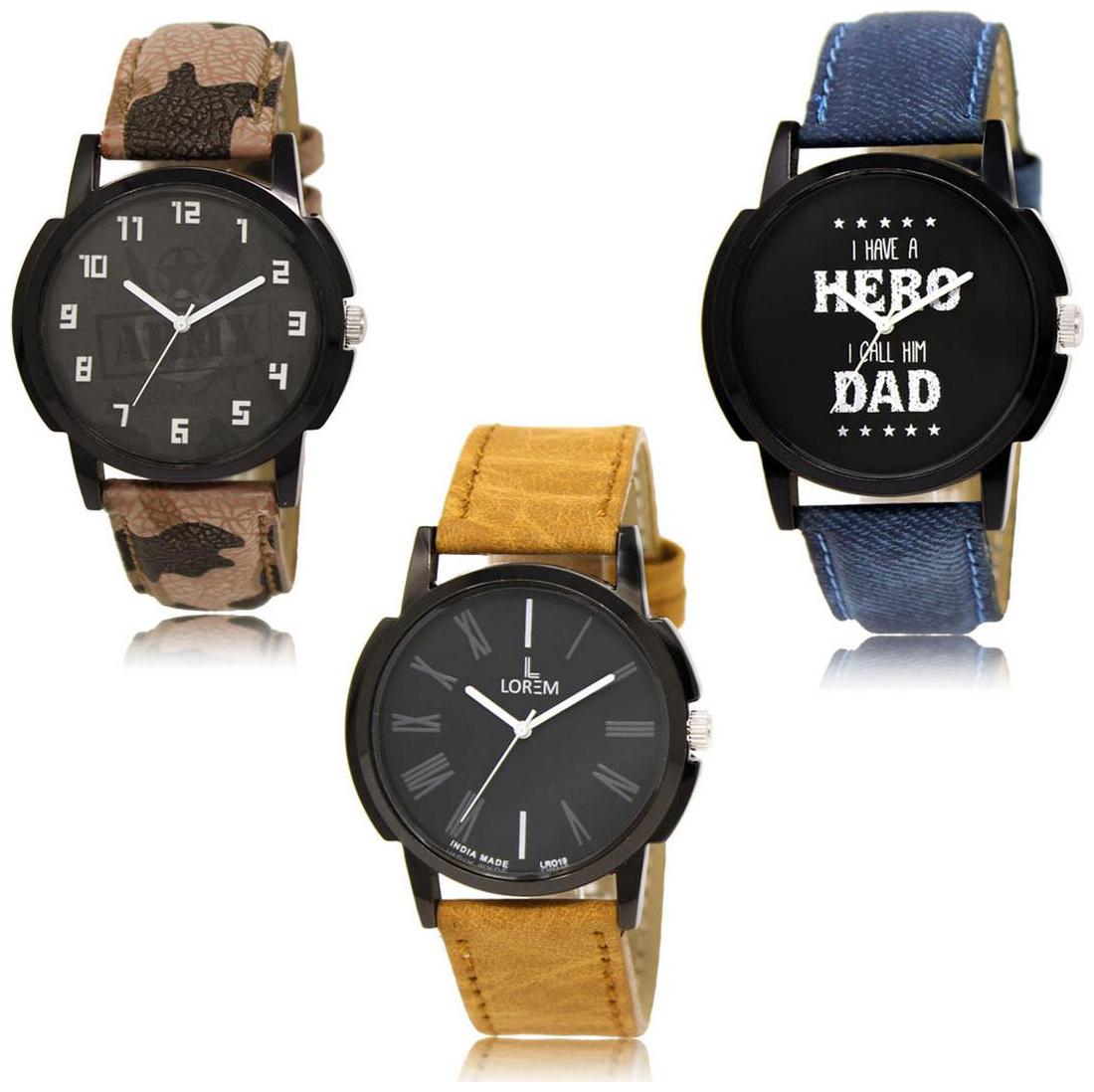 

LOREM LK-03-07-19 Multi Color Exclusive Designer Pack of 3 For Men watches